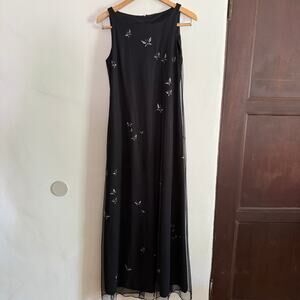 VIRGO 2 90s Vintage Y2K Vintage Black Mesh gown with Sparkly Butterflies Size 8